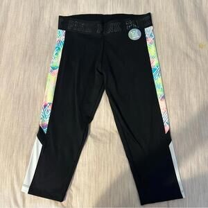 PINK Victoria's Secret Black Cropped Leggings with Colorful Side